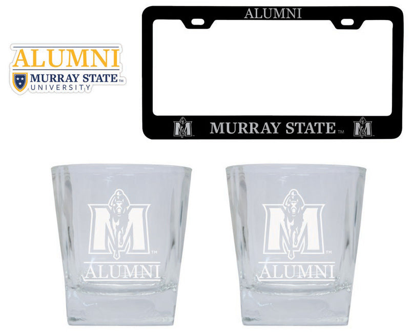 Murray State University Collegiate Alumni Gift Set Engraved Whiskey Glasses, License Plate Frame & Decal