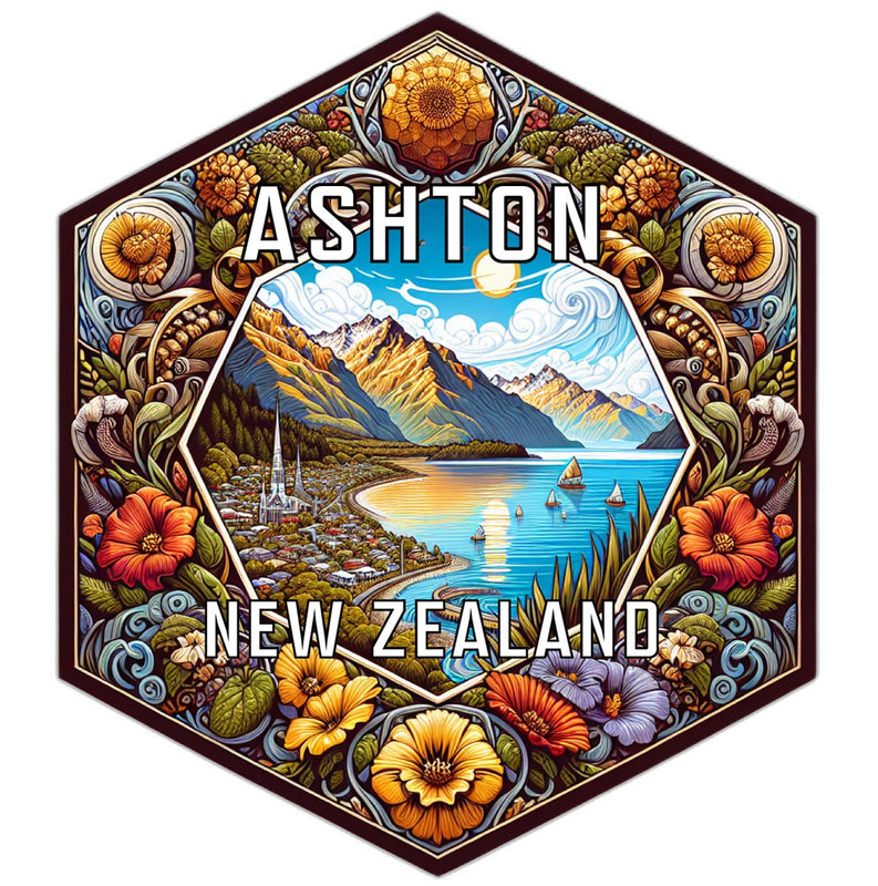 Ashton New Zealand Souvenir Travel Destination Die Cut Hexagon Fridge Magnet 2-Inch