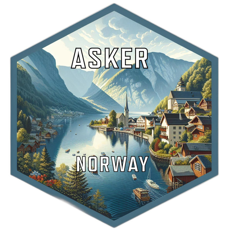 Asker Norway Souvenir Travel Destination Die Cut Hexagon Fridge Magnet 6-Inch