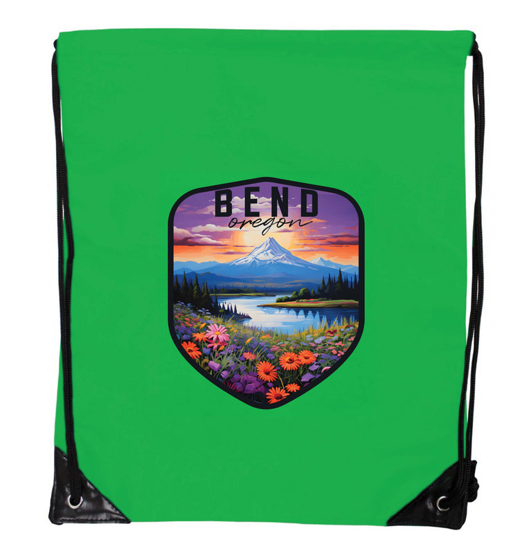 Bend Oregon Design A Souvenir Cinch Bag with Drawstring Backpack Kelly Green Kelly Green