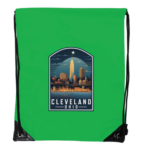 Cleveland Ohio Design A Souvenir Cinch Bag with Drawstring Backpack Kelly Green Kelly Green