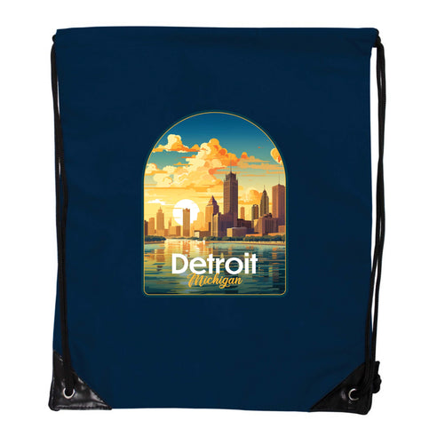 Detroit Michigan Design B Souvenir Cinch Bag with Drawstring Backpack Navy Navy