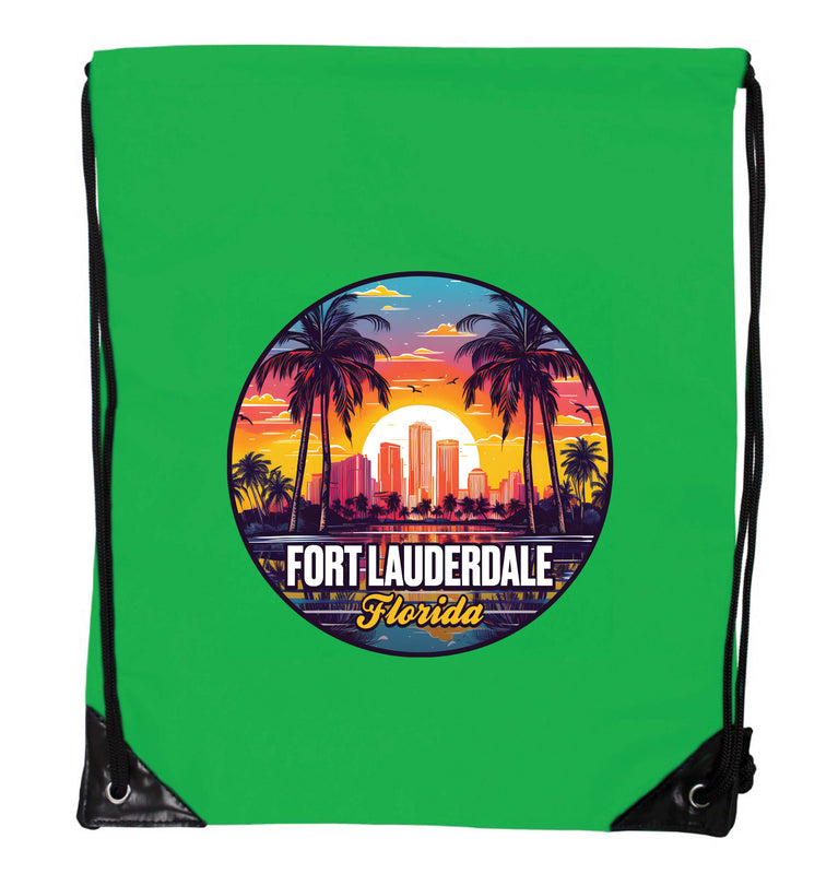 Fort Lauderdale Florida Design B Souvenir Cinch Bag with Drawstring Backpack Kelly Green Kelly Green