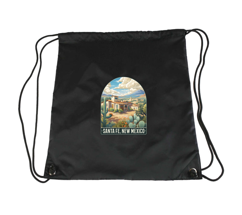 Santa Fe New Mexico Design C Souvenir Cinch Bag with Drawstring Backpack Black Black