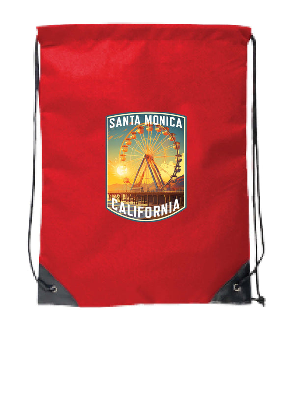 Santa Monica California Design C Souvenir Cinch Bag with Drawstring Backpack Red Red