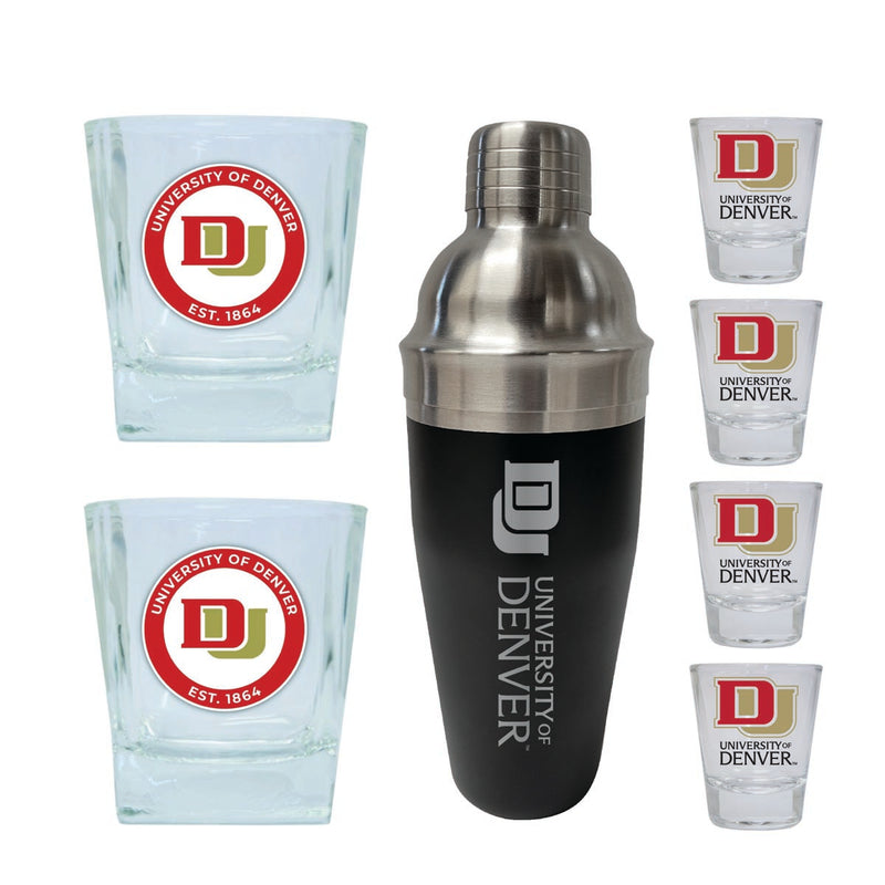 University of Denver Pioneers Officially Licensed Collegiate Barware Set – 7-Piece Cocktail & Whiskey Glass Gift Pack