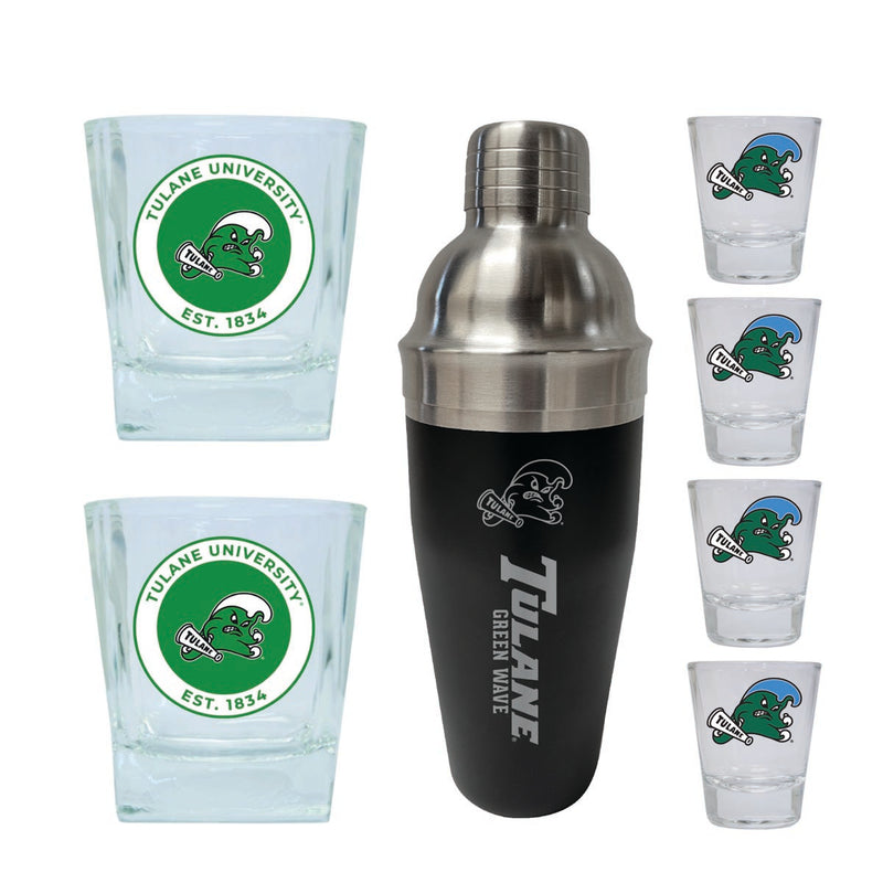 Tulane University Green Wave Officially Licensed Collegiate Barware Set – 7-Piece Cocktail & Whiskey Glass Gift Pack