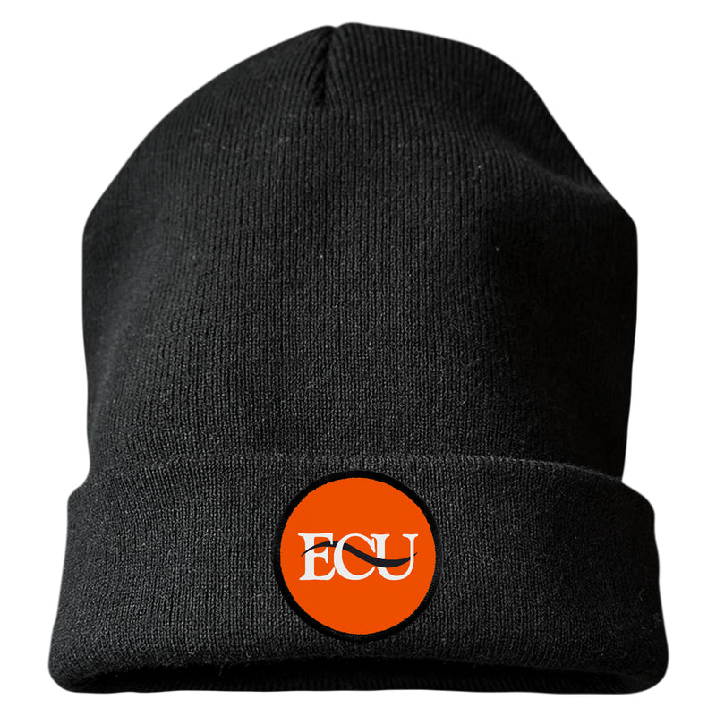 East Central University Tigers Officially Licensed Unisex Beanie with Rectangle or Round Cloth Patch Black|Round