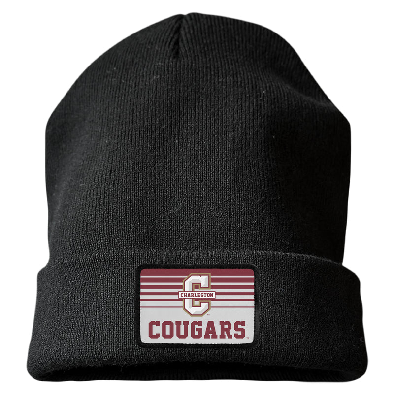 College of Charleston Officially Licensed Unisex Beanie with Rectangle or Round Cloth Patch Black|Rectangle