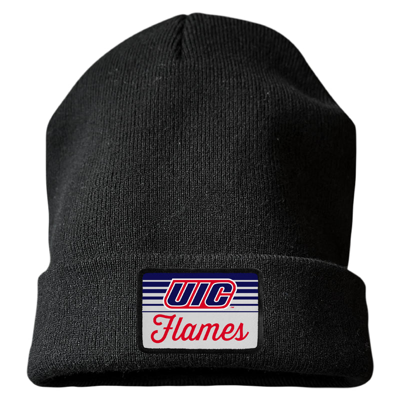 University of Illinois at Chicago Officially Licensed Unisex Beanie with Rectangle or Round Cloth Patch Black|Rectangle