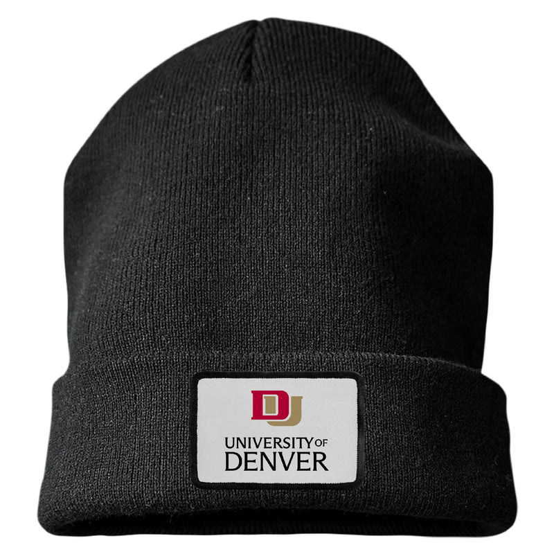 University of Denver Pioneers Officially Licensed Unisex Beanie with Rectangle or Round Cloth Patch Black|Rectangle
