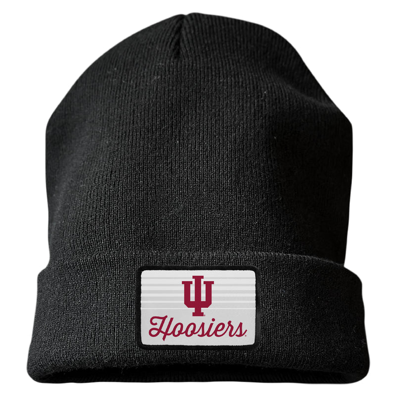 Indiana Hoosiers Officially Licensed Unisex Beanie with Rectangle or Round Cloth Patch Black|Rectangle