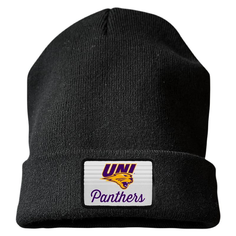 Northern Iowa Panthers Officially Licensed Unisex Beanie with Rectangle or Round Cloth Patch Black|Rectangle