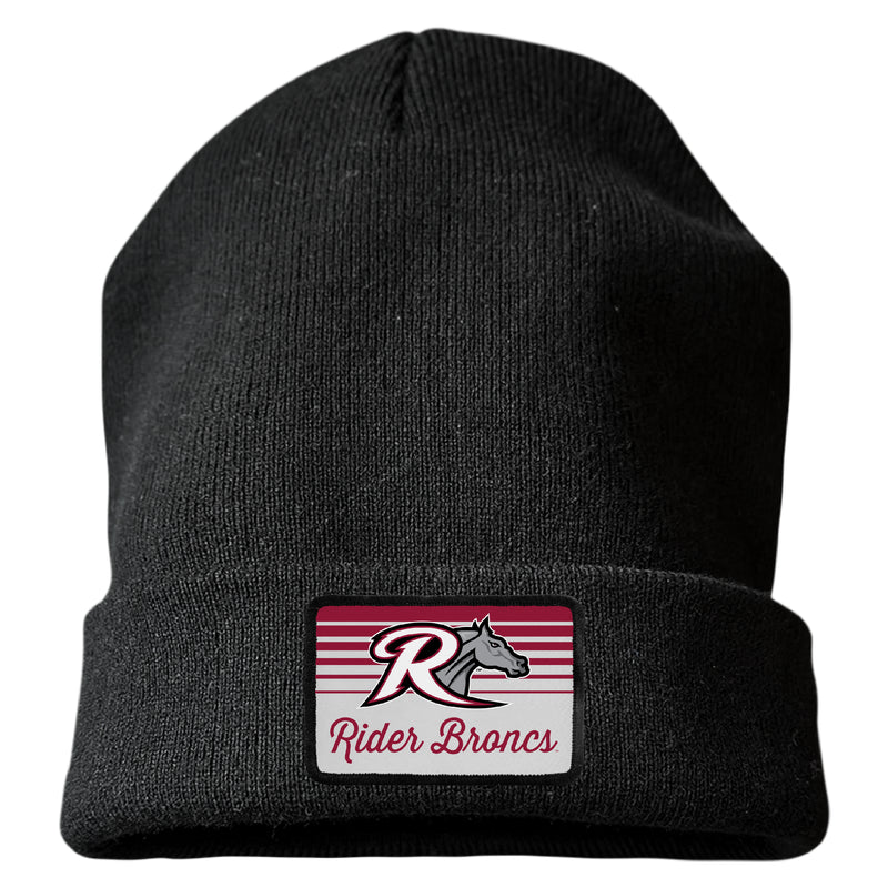Rider University Broncs Officially Licensed Unisex Beanie with Rectangle or Round Cloth Patch Black|Rectangle