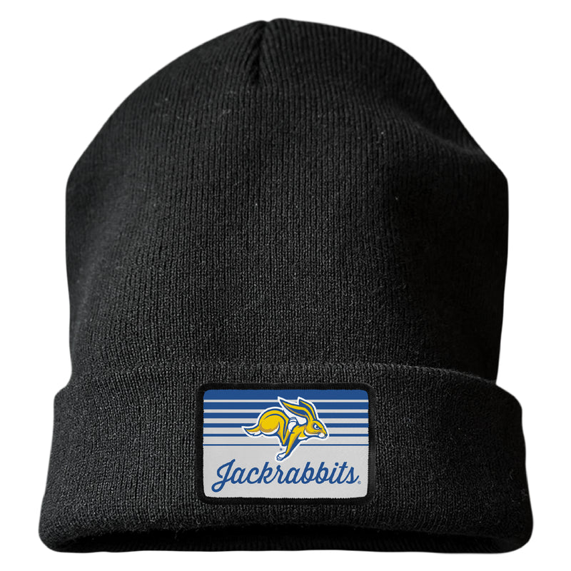South Dakota State Jackrabbits Officially Licensed Unisex Beanie with Rectangle or Round Cloth Patch Black|Rectangle