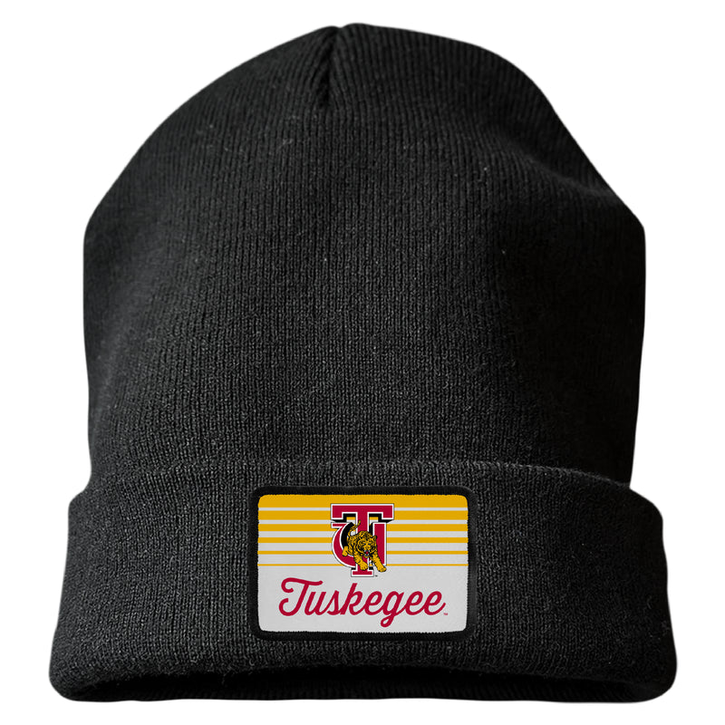 Tuskegee University Officially Licensed Unisex Beanie with Rectangle or Round Cloth Patch Black|Rectangle