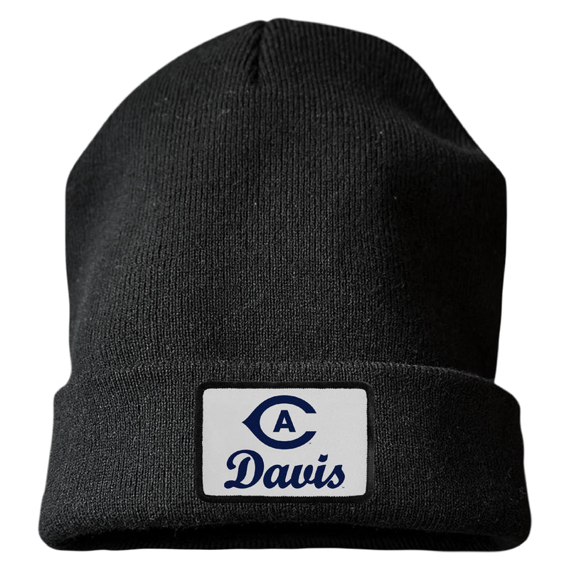 UC Davis Aggies Officially Licensed Unisex Beanie with Rectangle or Round Cloth Patch Black|Rectangle