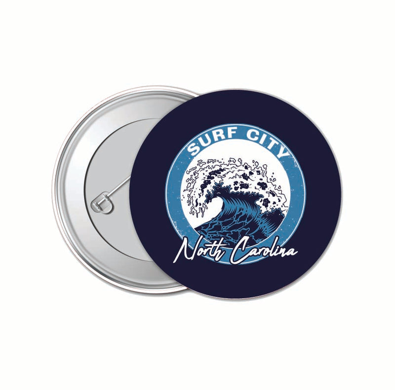 Surf City North Carolina Wave Design Souvenir Small 1-Inch Button Pin 4 Pack