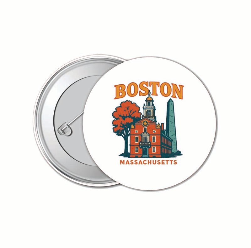 Boston Massachusetts Vintage Design Souvenir 4 Pack Set - Small Button Pin 1-Inch