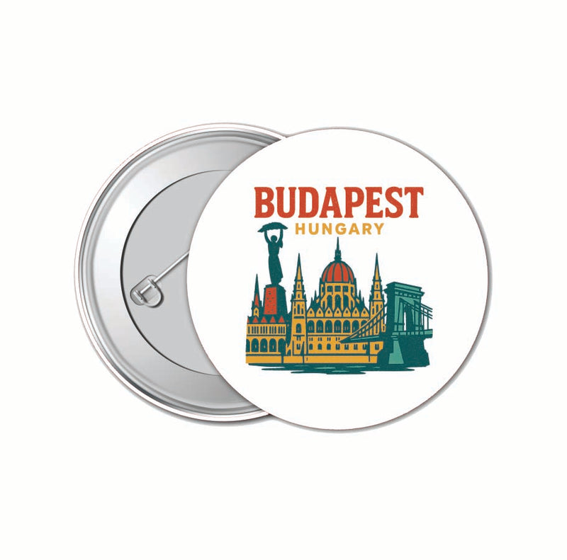 Budapest Hungary Vintage Design Souvenir 4 Pack Set - Small Button Pin 1-Inch