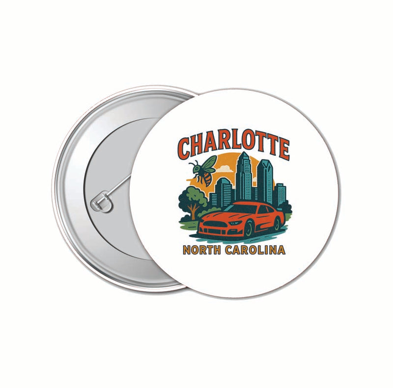Charlotte North Carolina Vintage Design Souvenir 4 Pack Set - Small Button Pin 1-Inch