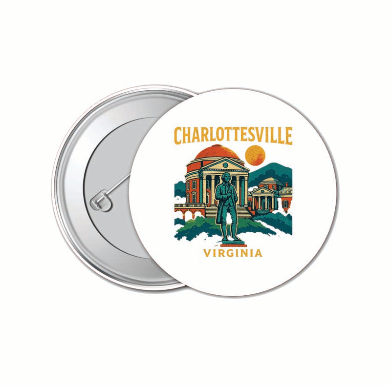 Charlottesville Virginia Vintage Design Souvenir 4 Pack Set - Small Button Pin 1-Inch