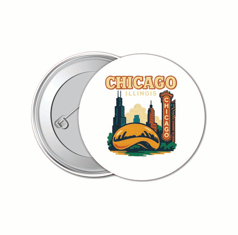Chicago Illinois Vintage Design Souvenir 4 Pack Set - Small Button Pin 1-Inch