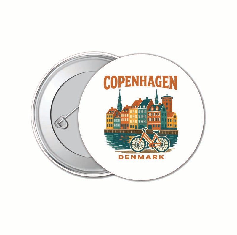 Copenhagen Denmark Vintage Design Souvenir 4 Pack Set - Small Button Pin 1-Inch