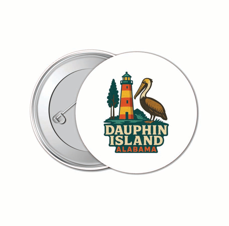 Dauphin Island Alabama Vintage Design Souvenir 4 Pack Set - Small Button Pin 1-Inch