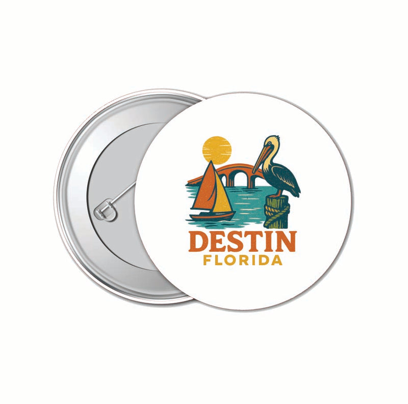 Destin Florida Vintage Design Souvenir 4 Pack Set - Small Button Pin 1-Inch