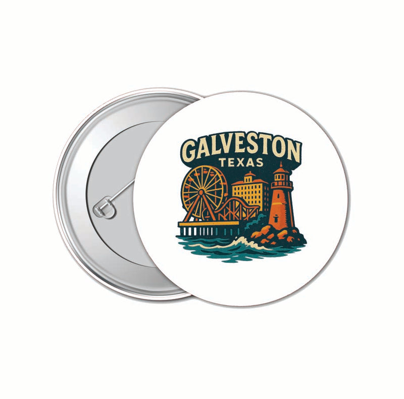 Galveston Texas Vintage Design Souvenir 4 Pack Set - Small Button Pin 1-Inch