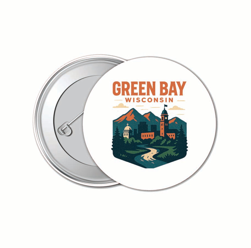 Green Bay Wisconsin Vintage Design Souvenir 4 Pack Set - Small Button Pin 1-Inch