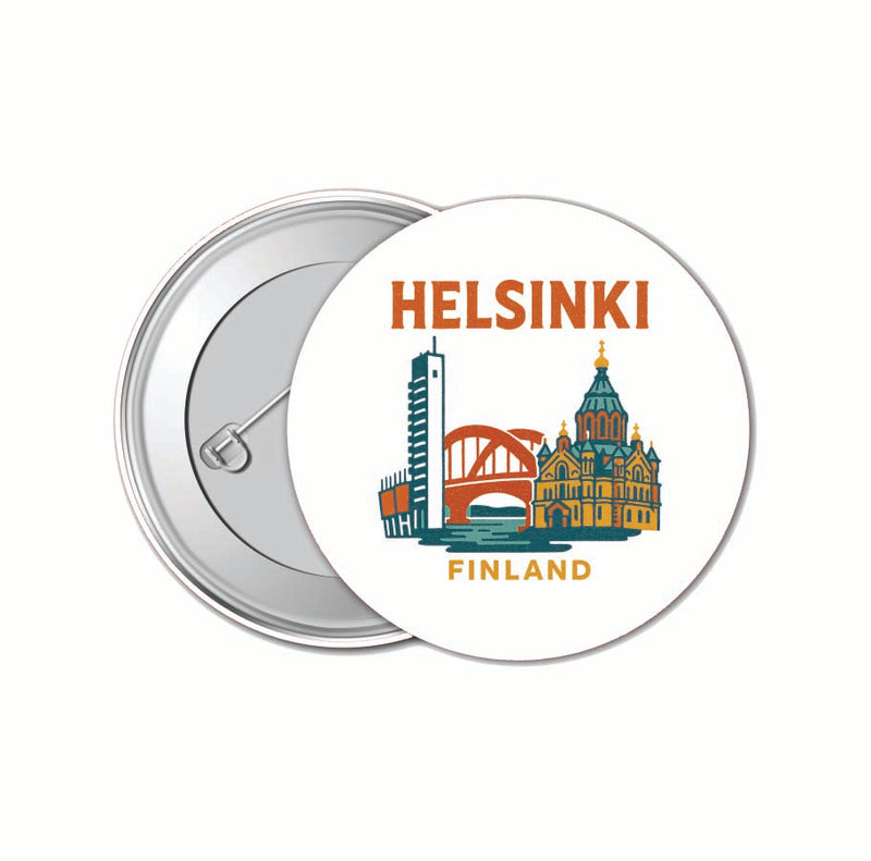 Helsinki Finland Vintage Design Souvenir 4 Pack Set - Small Button Pin 1-Inch