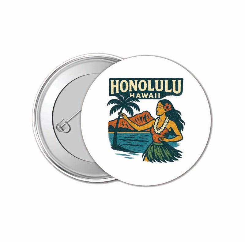 Honolulu Hawaii Vintage Design Souvenir 4 Pack Set - Small Button Pin 1-Inch