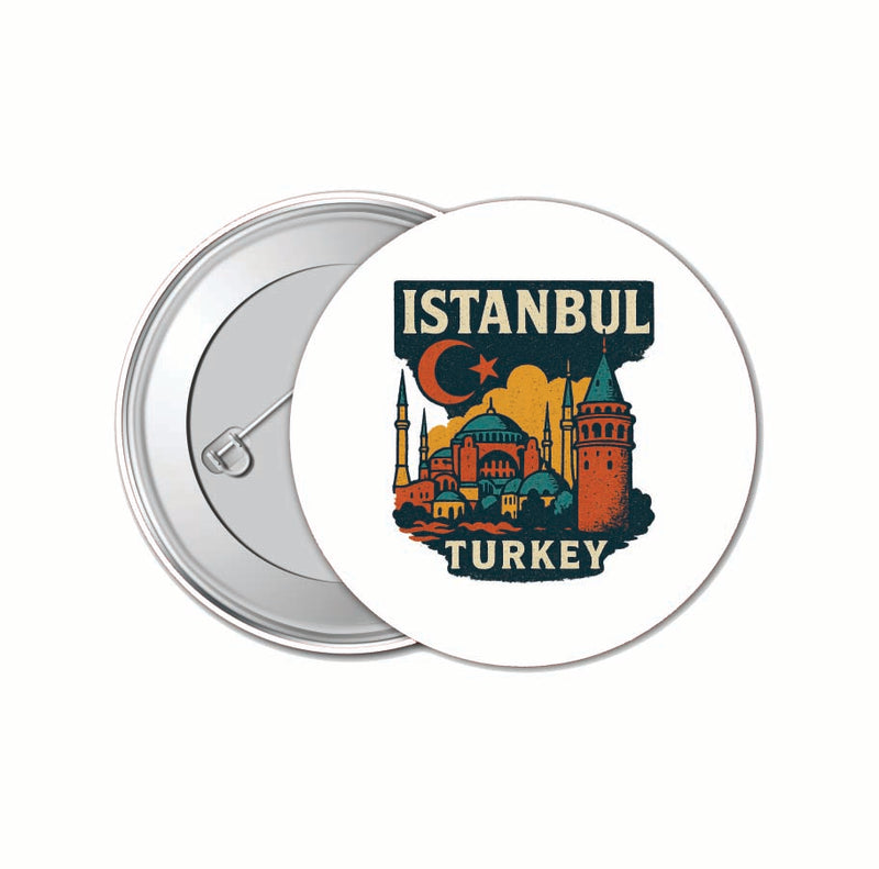 Istanbul Turkey Vintage Design Souvenir 4 Pack Set - Small Button Pin 1-Inch