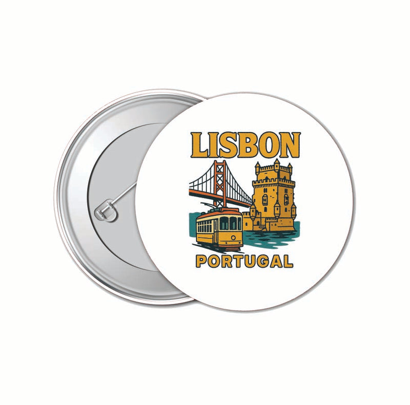 Lisbon Portugal Vintage Design Souvenir 4 Pack Set - Small Button Pin 1-Inch