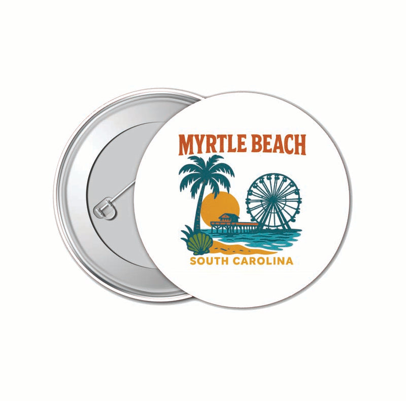 Myrtle Beach South Carolina Vintage Design Souvenir 4 Pack Set - Small Button Pin 1-Inch