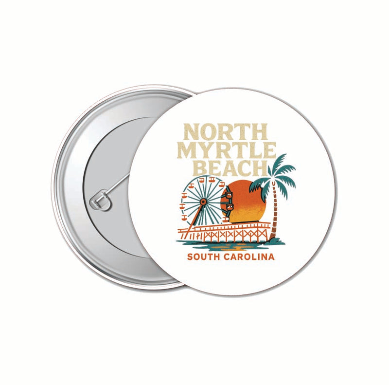North Myrtle Beach South Carolina Vintage Design Souvenir 4 Pack Set - Small Button Pin 1-Inch
