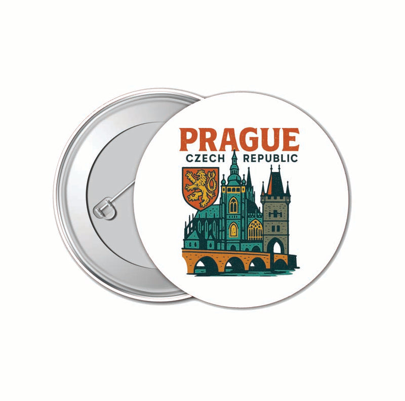 Prague Czech Republic Vintage Design Souvenir 4 Pack Set - Small Button Pin 1-Inch