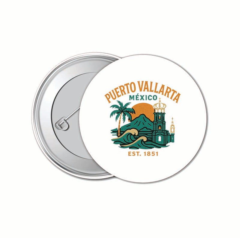 Puerto Vallarta Mexico Vintage Design Souvenir 4 Pack Set - Small Button Pin 1-Inch