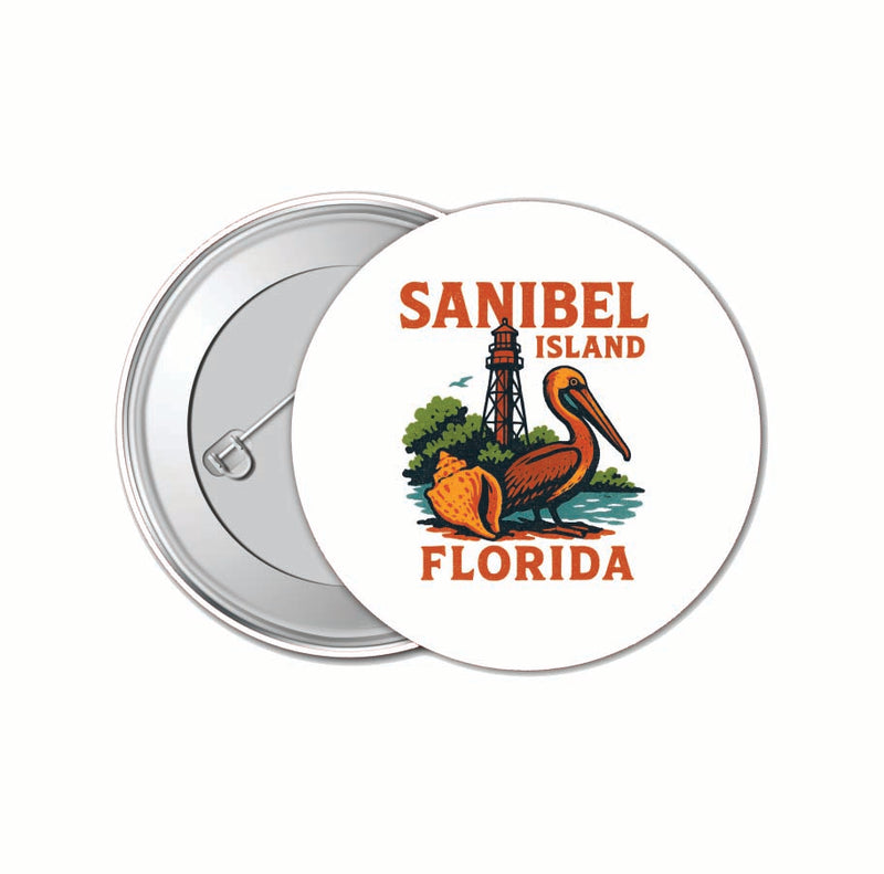 Sanibel Island Florida Vintage Design Souvenir 4 Pack Set - Small Button Pin 1-Inch
