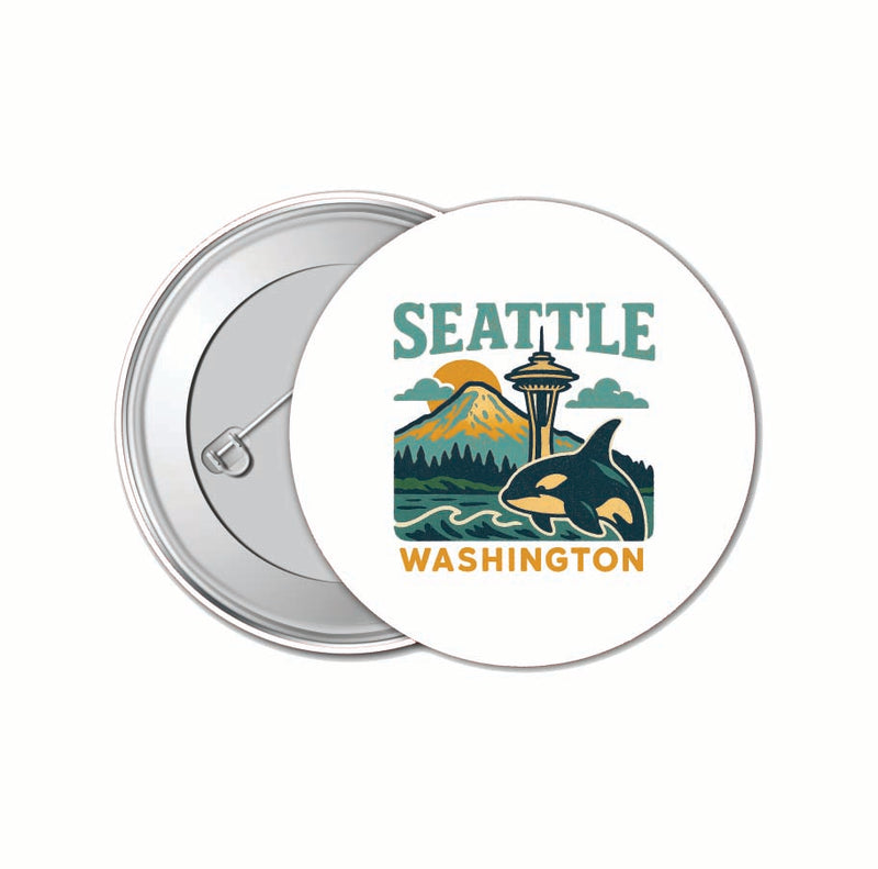 Seattle Washington Vintage Design Souvenir 4 Pack Set - Small Button Pin 1-Inch