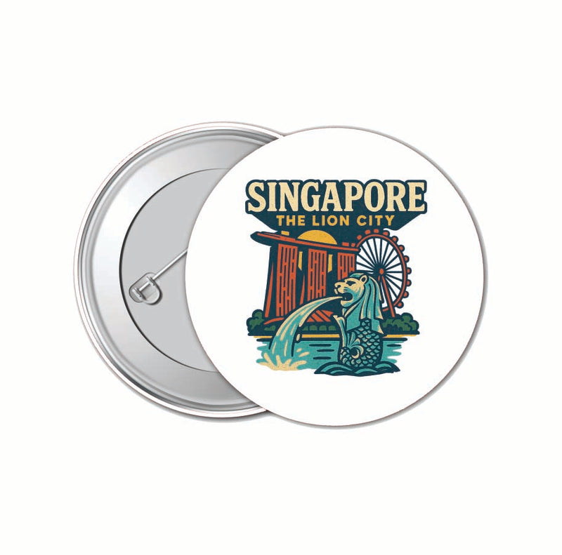 Singapore Vintage Design Souvenir 4 Pack Set - Small Button Pin 1-Inch