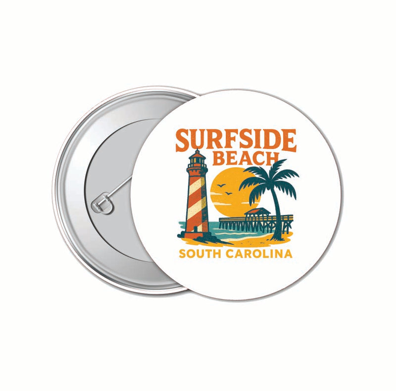 Surfside Beach South Carolina Vintage Design Souvenir 4 Pack Set - Small Button Pin 1-Inch