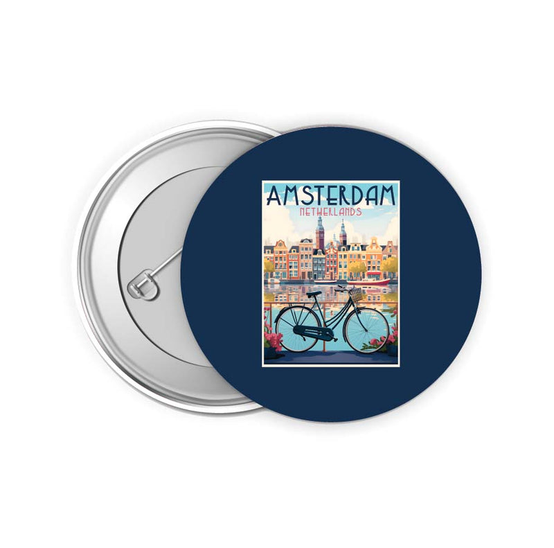 Amsterdam Netherlands Design A Souvenir Small 2-Inch Button Pin 4 Pack