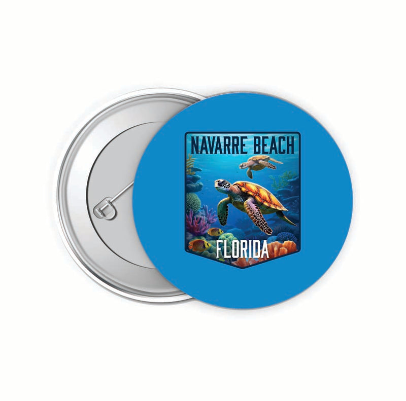 Navarre Beach Florida Underwater Turtle Design Souvenir Small 2-Inch Button Pin 4 Pack