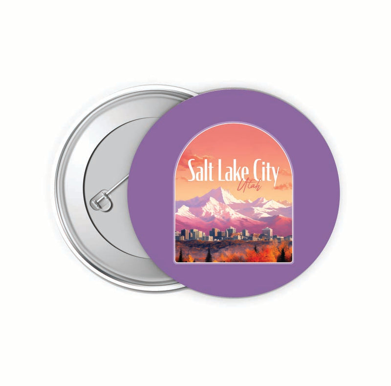 Salt Lake City Utah Design C Souvenir Small 2-Inch Button Pin 4 Pack