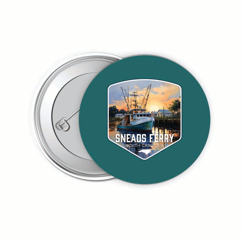 Sneads Ferry North Carolina Shrimp Boat Design Souvenir Small 2-Inch Button Pin 4 Pack