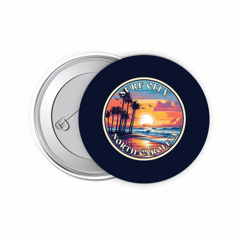 Surf City North Carolina Palm Sunset Design Souvenir Small 2-Inch Button Pin 4 Pack