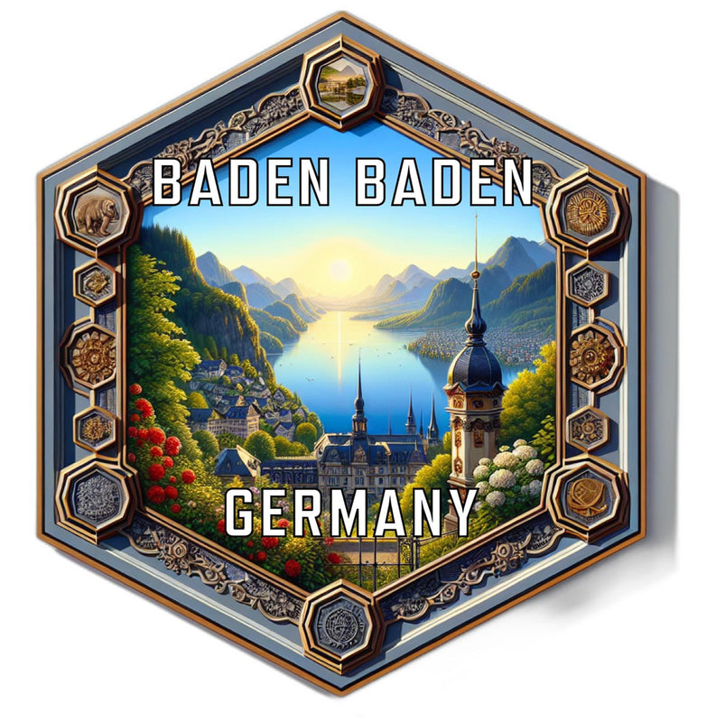 Baden Baden Germany Souvenir Travel Destination Die Cut Hexagon Fridge Magnet 2-Inch